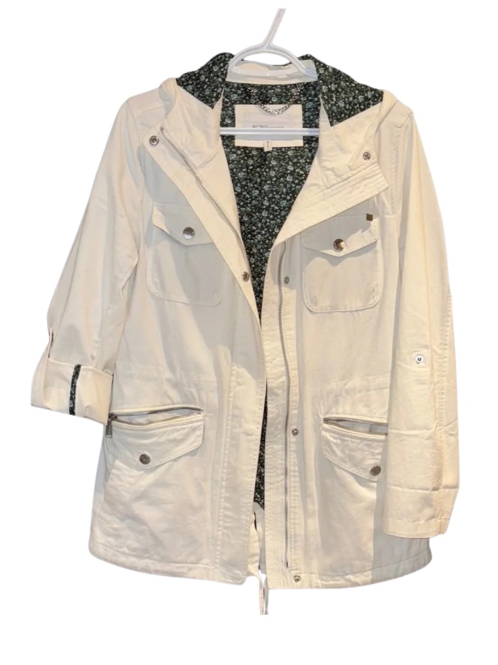 White Hooded Utility Jacket with Floral Lining